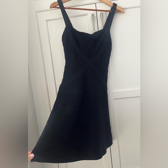 HERVE LEGER Size S Black Rayon Cocktail A-line Dress - Picture 2 of 8